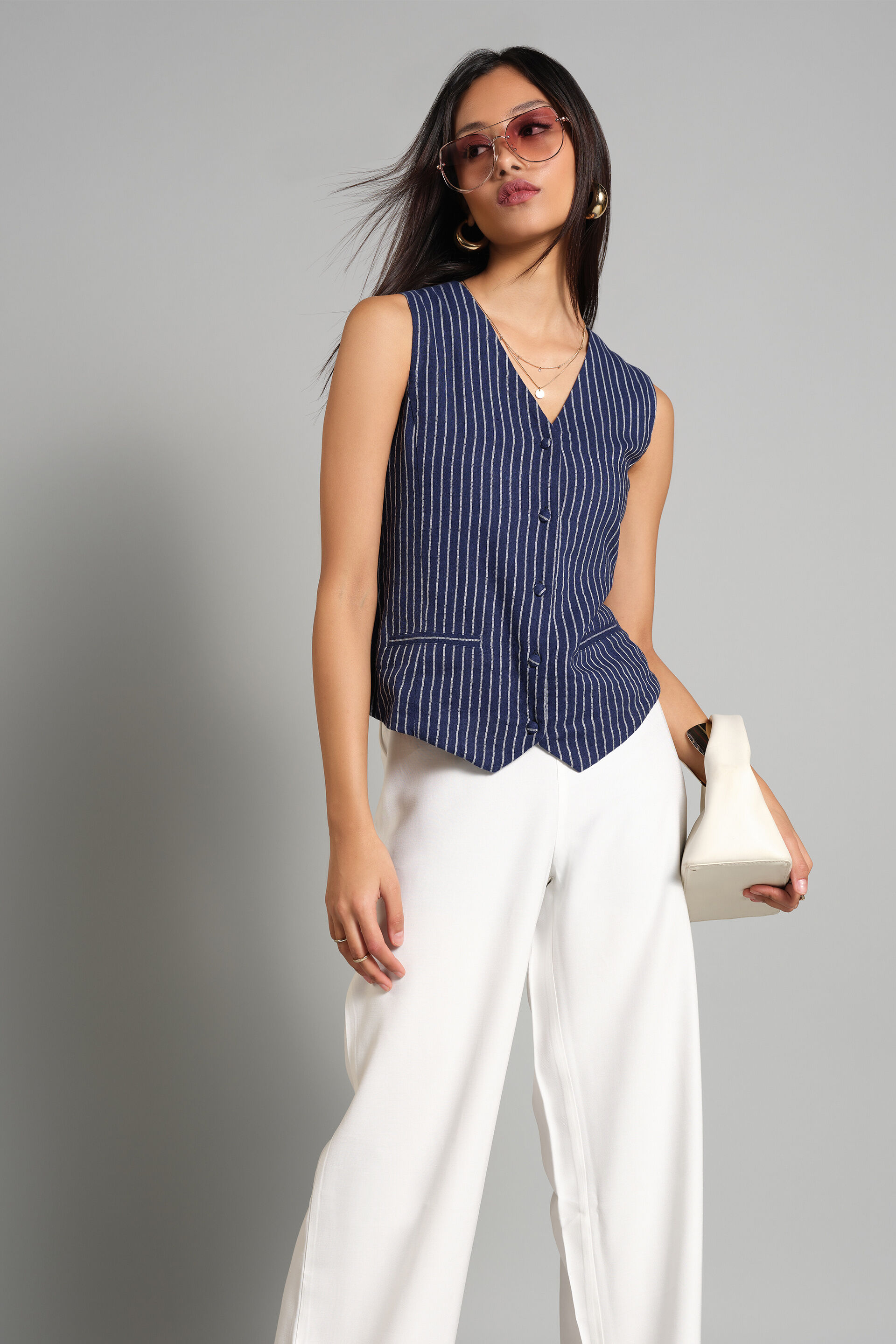 Pin-striped Waistcoat, Dark Blue, image 1